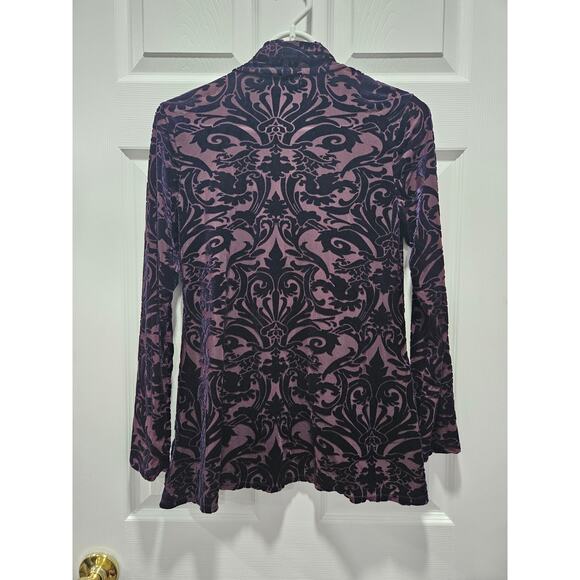 Whimsigoth Deep Purple Velvet Burnout Layered Open Cardigan Romantic Gothic Sz M - Picture 3 of 5